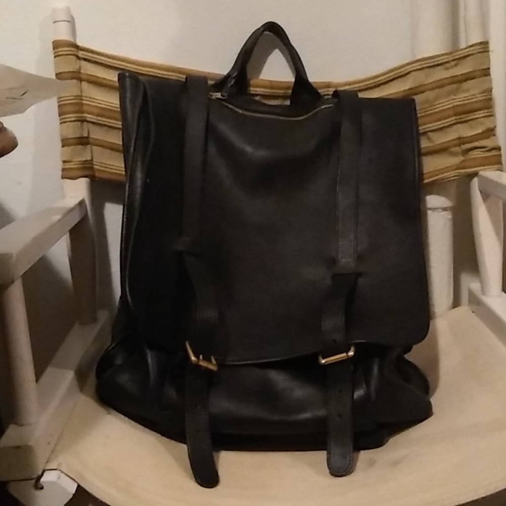 Lotuff Black leather back pack with brass hardware